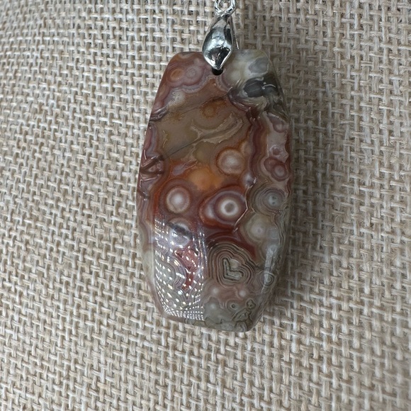 Crazy Lace Agate Laughter Stone Pendant Necklace on Black Satin Rope - Picture 12 of 14